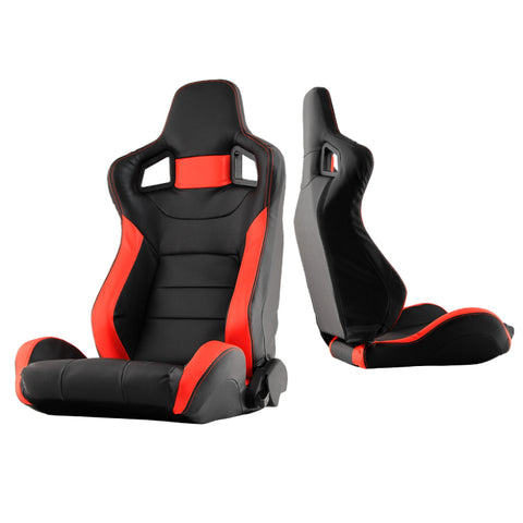Xtune Scs Style Racing Seat Carbon Pu (Double Slider) Black/Red Driver Side RST-SCS-02-BKR-DR