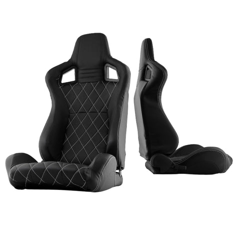Xtune Scs Style Racing Seat Carbon Pu White X Black/Black Passenger Side RST-SCS-05-BKWX-PA