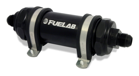 Fuelab 858 In-Line Fuel Filter Long -6AN In/-10AN Out 6 Micron Fiberglass w/Check Valve - Black