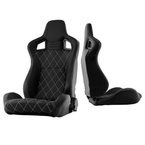 Xtune Scs Style Racing Seat Carbon Pu White X Black/Black Driver Side RST-SCS-05-BKWX-DR