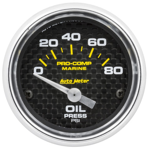 Autometer Marine Carbon Fiber 2-1/16in 80 PSI Electric Oil Pressure Gauge