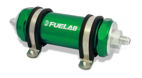 Fuelab 858 In-Line Fuel Filter Long -6AN In/-8AN Out 6 Micron Fiberglass w/Check Valve - Green