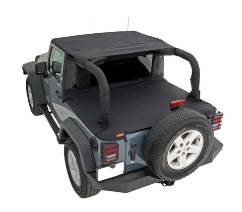 Bushwacker 07-18 Jeep Wrangler JK 2-Door Fastback Trail Armor Twill Flat Back Soft Top - Black