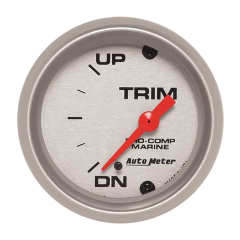 Autometer Marine Silver Ultra-Lite 2-1/16in 0 Down 90 Up Electric Trim Level Gauge
