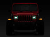 Raxiom 18-22 Jeep Wrangler JL/JT Axial 9-Inch LED Headlights w/RGB Halo- Blk Housing (Clear Lens)