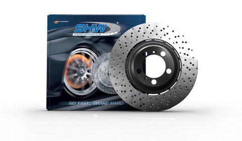 SHW 14-18 Audi RS7 4.0L Front Drilled-Dimpled Lightweight Wavy Brake Rotor