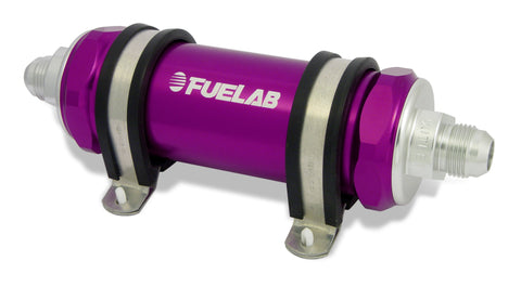 Fuelab 858 In-Line Fuel Filter Long -12AN In/-10AN Out 6 Micron Fiberglass w/Check Valve - Purple