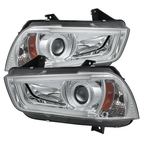 Spyder Dodge Charger 11-14 Projector Headlights Halogen - Light Tube DRL Chrm PRO-YD-DCH11-LTDRL-C