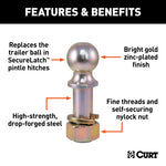 Curt Replacement SecureLatch 2in Pintle Ball (10000lbs 1-1/4 Shank)
