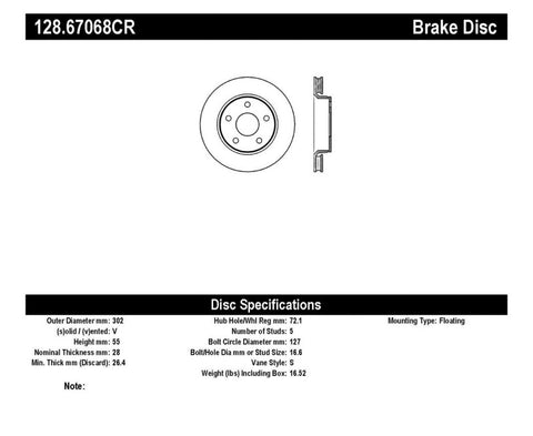 StopTech 07-13 Jeep Wrangler Drilled Right Front Cryo Rotor