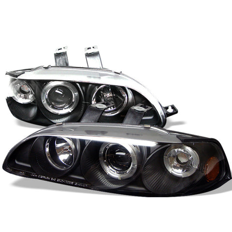 Spyder Honda Civic 92-95 4Dr 1PC Projector LED Halo Amber Reflctr Blk PRO-YD-HC921P-4D-AM-BK