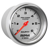 Autometer Marine Silver Ultra-Lite Gauge 3-3/8in Tachometer 6K RPM