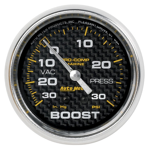 Autometer Marine Carbon Fiber Gauge 2-5/8in Mechanical Vacuum/Boost Gauge 30INHG-30PSI