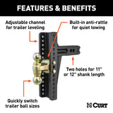 Curt Adjustable Channel Mount w/Dual Ball (2-1/2in Shank 20000lbs 10-3/8in Drop)