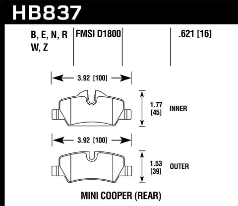 Hawk 14-19 Mini Cooper PC Rear Street Brake Pads