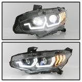 Spyder Honda Civic 16-18 2DR/4DR/Hatchback Headlight Black PRO-YD-HC16PL-SEQ-BK