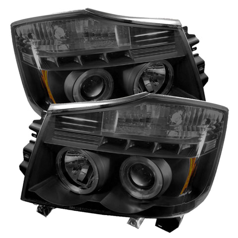 Spyder Nissan Titan 04-14 Projector Headlights LED Halo LED Blk Smke PRO-YD-NTI04-HL-BSM