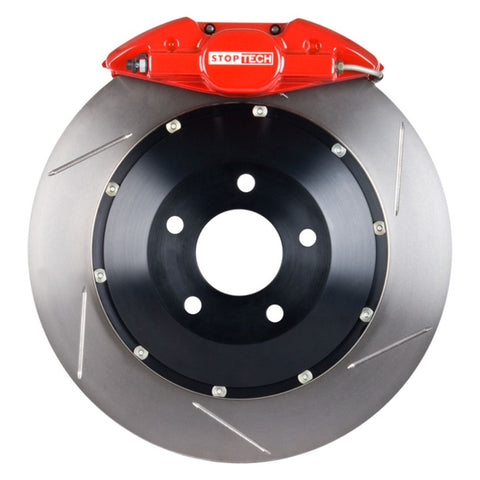 StopTech 03-07 Honda Accord Rear BBK w/ Red ST-40 Calipers Slotted 328x28mm Rotors/Pads/SS Line