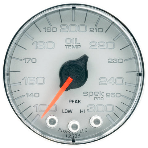 Autometer Spek-Pro Gauge Oil Temp 2 1/16in 300f Stepper Motor W/Peak & Warn Slvr/Chrm