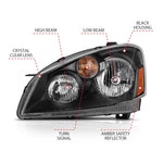 ANZO 2005-2006 Nissan Altima Crystal Headlight 4Door Sedan Black Amber (OE)