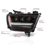 ANZO 2019-2020 Dodge Ram 1500  LED Projector Headlights Plank Style w/ Sequential Black (Passenger)