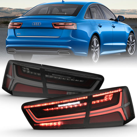 ANZO 2012-2018 Audi A6 LED Taillight Black Housing Smoke Lens 4 pcs (Sequential Signal)