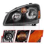 ANZO 2005-2006 Nissan Altima Crystal Headlight 4Door Sedan Black Amber (OE)