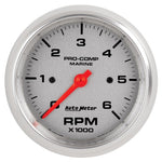 Autometer Marine Silver Ultra-Lite Gauge 3-3/8in Tachometer 6K RPM