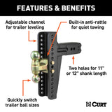 Curt Adjustable Channel Mount w/Dual Ball (3in Shank 21000lbs 10-5/8in Drop)