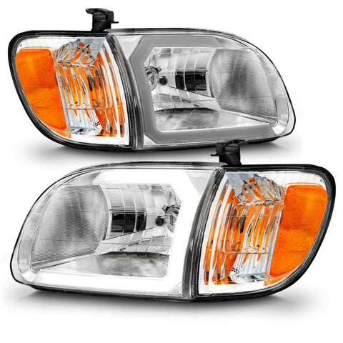 ANZO 00-04 Toyota Tundra (Reg/Acc Cab Only) Crystal Headlights w/Lgt Bar Chrome w/Corner Lights 2pc