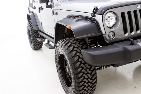 Lund 07-17 Jeep Wrangler Fx-Flat Textured Elite Series Fender Flares w/SS Bolts - Black (4 Pc.)