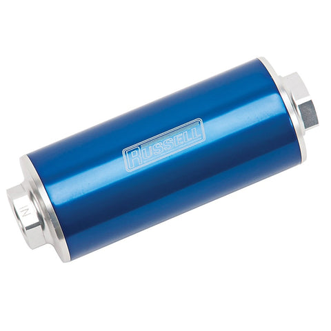 Russell Performance Profilter Fuel Filter 6in Long 10 Micron -10AN Inlet -10AN Outlet - Blue