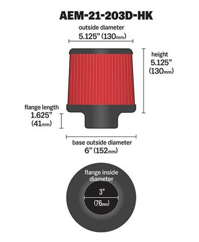 AEM DryFlow Air Filter Kit 3in. x 5in. - 7/16in. Hole (SPECIAL ORDER)