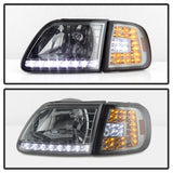 Xtune Ford F150 97-03 Crystal Headlights w/ Clear LED Corners Smoke HD-ON-FF15097-LED-SET-SM