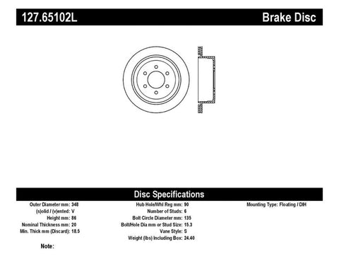 StopTech 04-09 Ford F150 / 06-08 Lincoln Mark LT Rear Left Slotted & Drilled Rotor