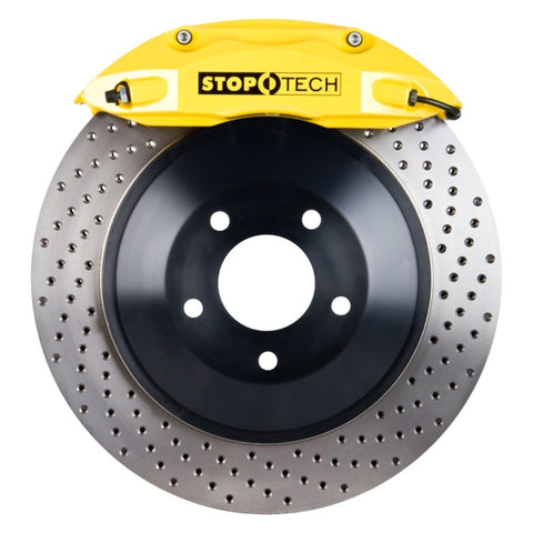 StopTech 09-16 Dodge Challenger Rear BBK w/Yellow ST-40 Calipers Drilled 350x28 Rotors