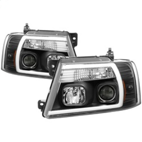 Spyder 04-08 Ford F-150 Projector Headlights - Light Bar DRL - Black PRO-YD-FF15004V2-LB-BK