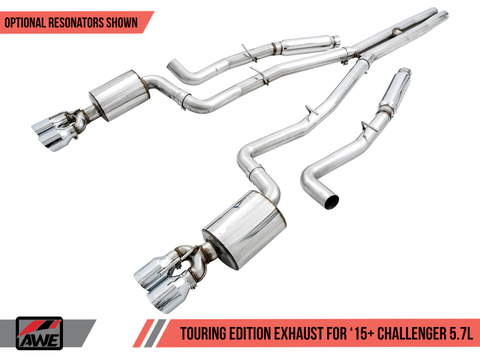 AWE Tuning 15+ Challenger 5.7 Touring Edition Exhaust - Non-Resonated - Chrome Silver Quad Tips