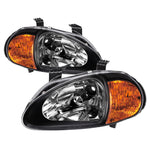 Xtune Honda Del Sol 93-97 1Pc Amber Crystal Headlights Black HD-ON-HDEL93-1P-AM-BK