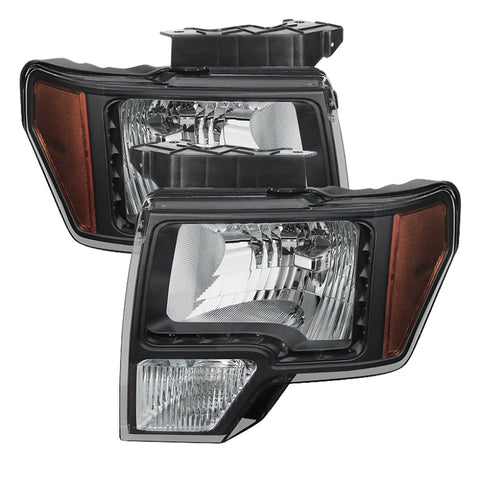 Xtune Ford F150 09-14 Amber Crystal LED Headlights Black HD-JH-FF15009-LED-AM-BK