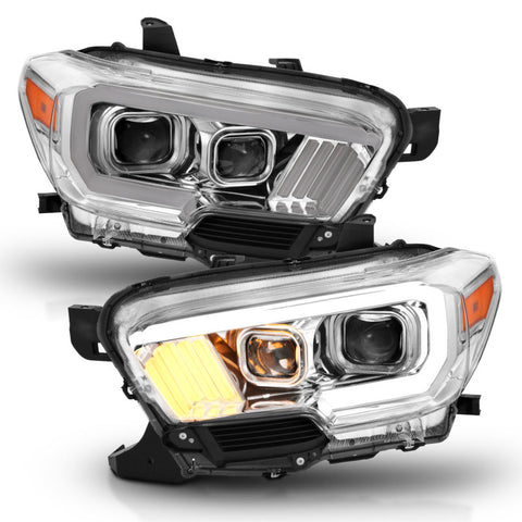ANZO 2016-2017 Toyota Tacoma Projector Headlights w/ Plank Style Design Chrome/Amber w/ DRL