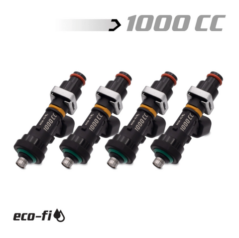 BLOX Racing Eco-Fi Street Injectors 1000cc/min w/1/2in Adapter 14mm Bore (Set of 4)