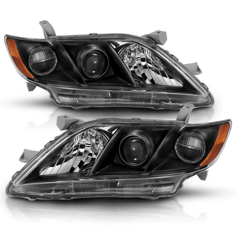 ANZO 2007-2011 Toyota Camry Projector Headlight Black Amber