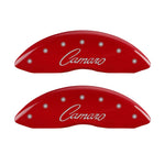 MGP 4 Caliper Covers Engraved Front & Rear Cursive/Camaro Red finish silver ch