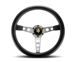 Momo Prototipo Steering Wheel 350 mm - Black Leather/Wht Stitch/Brshd Spokes