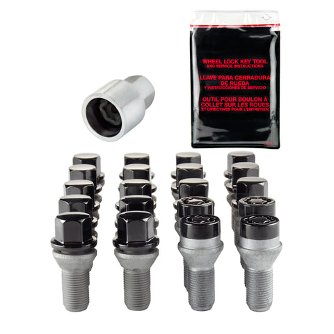 McGard 4 Lug Hex Install Kit w/Locks (Cone Seat Bolt) M12X1.25 / 17mm Hex / 22.0mm Shank L. - Black