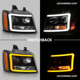 ANZO 07-14 Chevy Tahoe Projector Headlights w/ Plank Style Design Black w/ Amber