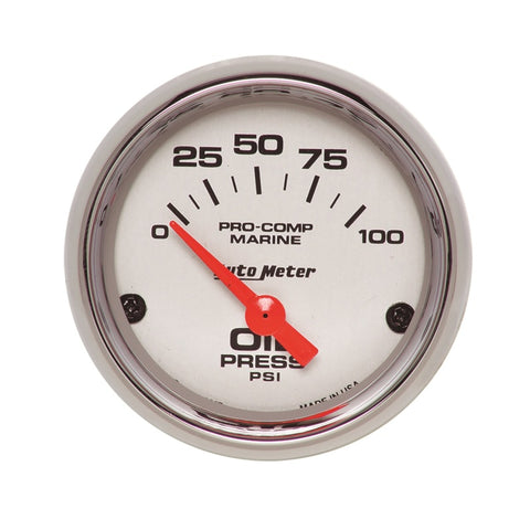 Autometer Ultra-Lite 2-1/16in Electric 100 PSI Oil Pressure Gauge Marine Chrome