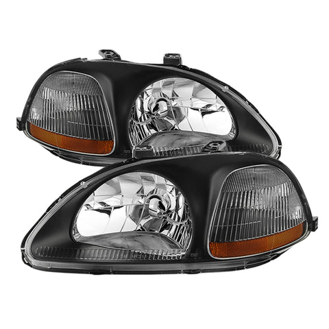 Xtune Honda Civic 96-98 Amber Crystal Headlights Black HD-JH-HC96-AM-BK