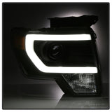 xTune Ford F150 Projector Headlights - Light Bar DRL - Black PRO-JH-FF15009-LBDRL-BK